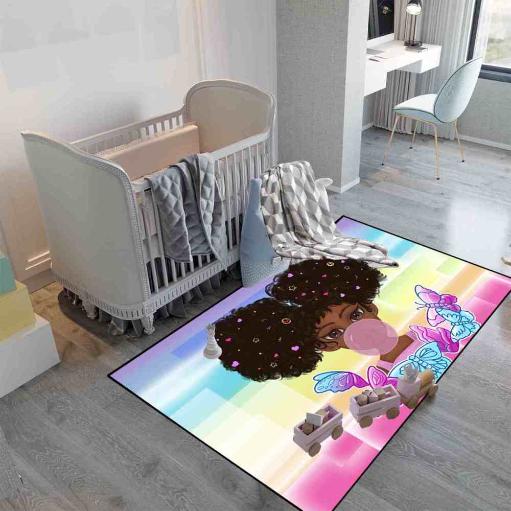 Rainbow Geometric Butterfly Girl Graphic Bedroom Rug | CozyLil