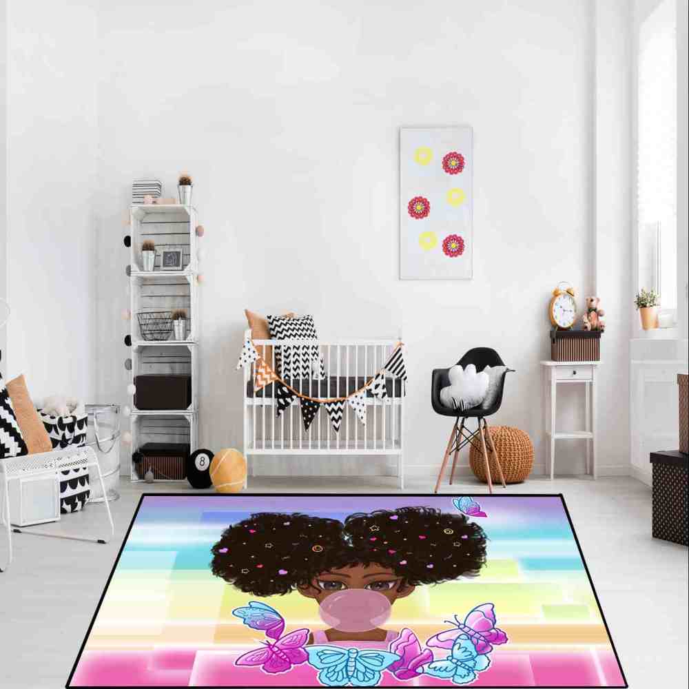 Rainbow Geometric Butterfly Girl Graphic Bedroom Rug | CozyLil