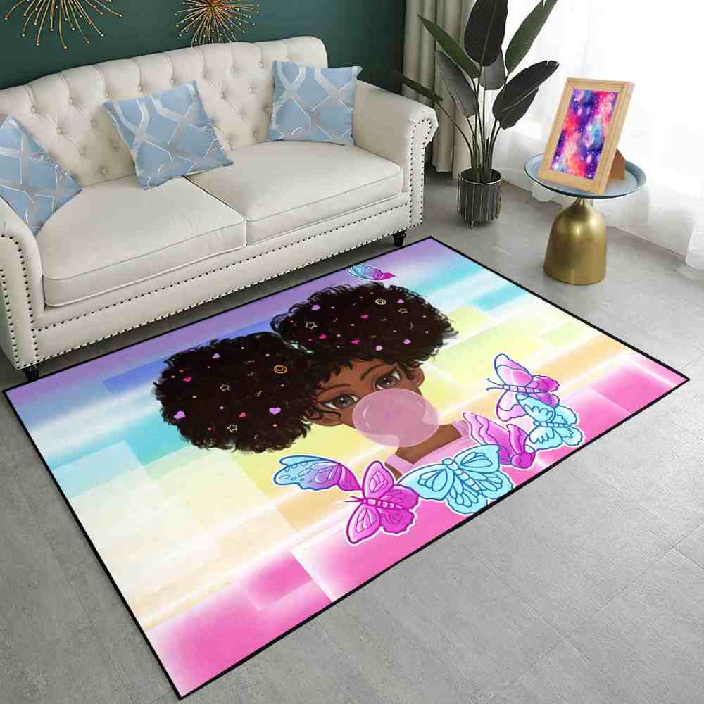 Rainbow Geometric Butterfly Girl Graphic Bedroom Rug | CozyLil