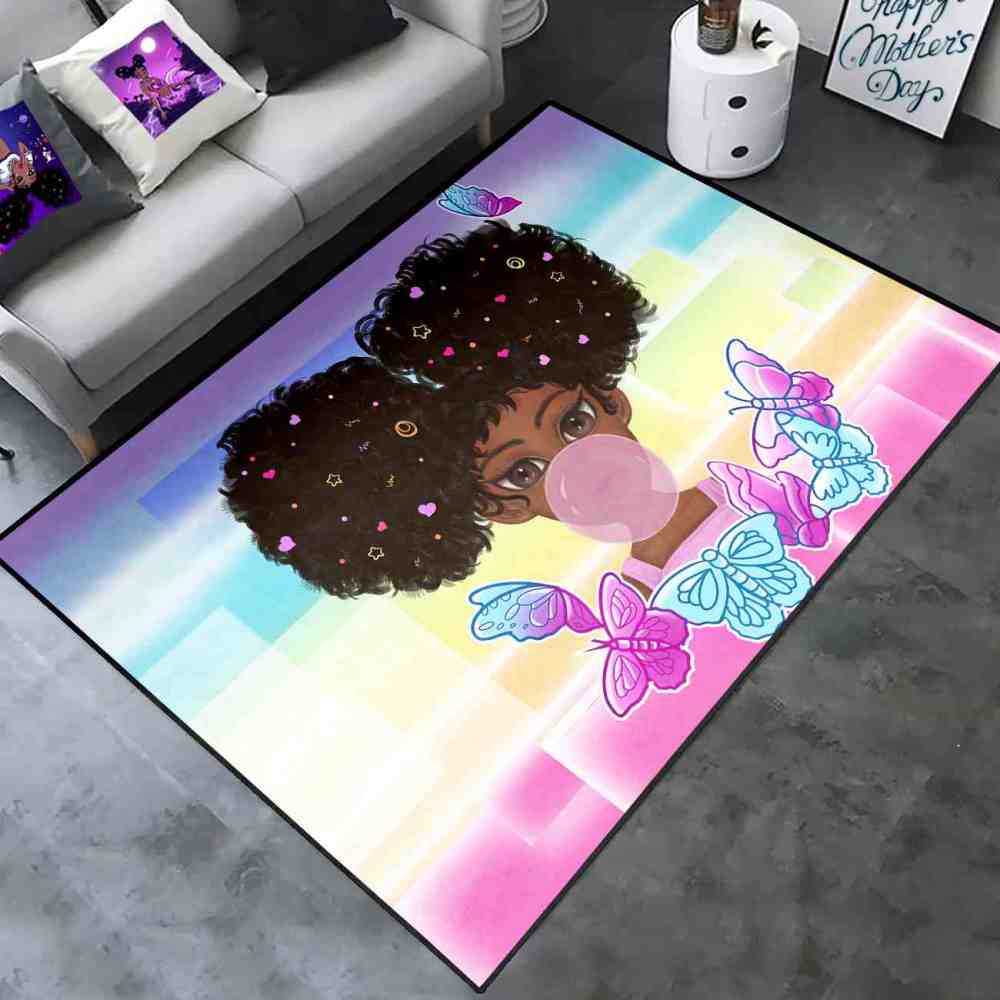 Rainbow Geometric Butterfly Girl Graphic Bedroom Rug | CozyLil