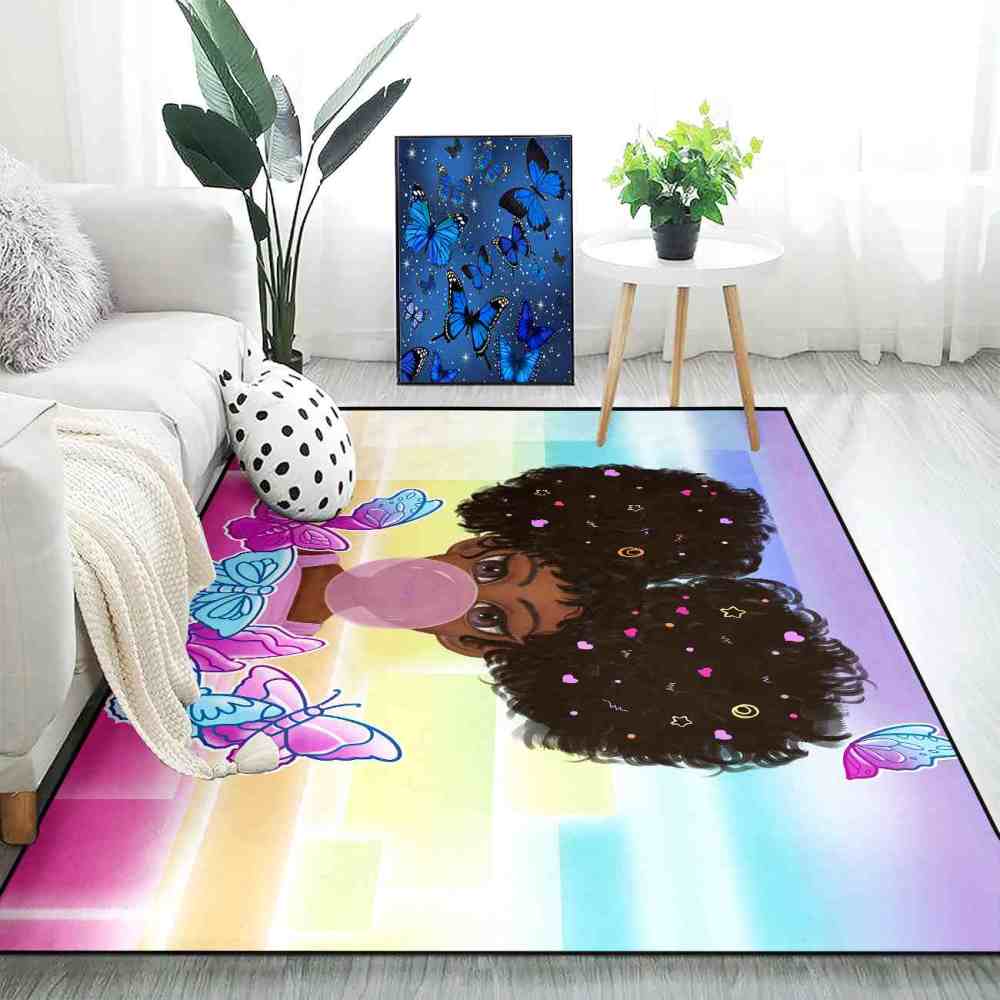 Rainbow Geometric Butterfly Girl Graphic Bedroom Rug | CozyLil
