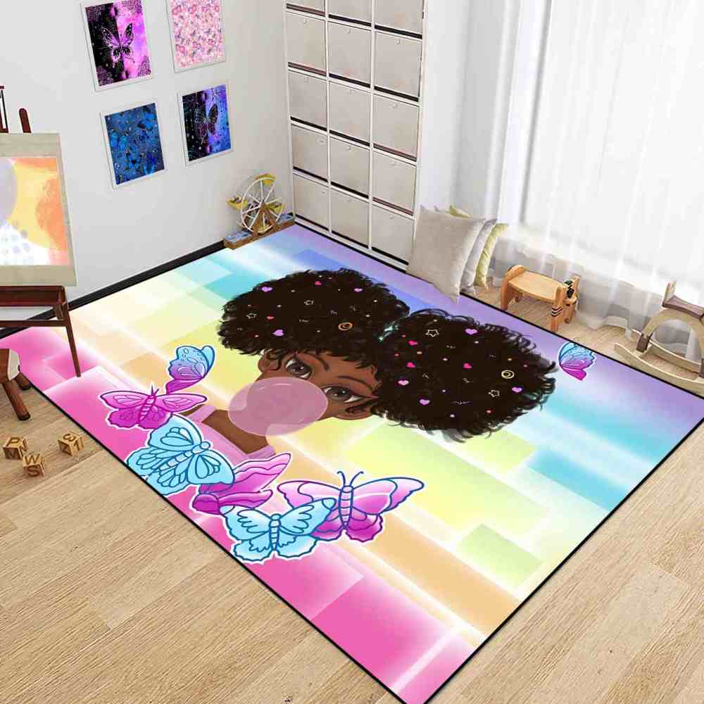 Rainbow Geometric Butterfly Girl Graphic Bedroom Rug | CozyLil