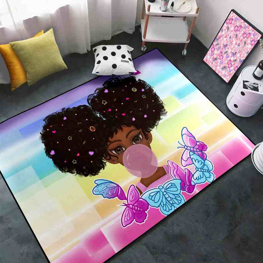 Rainbow Geometric Butterfly Girl Graphic Bedroom Rug | CozyLil