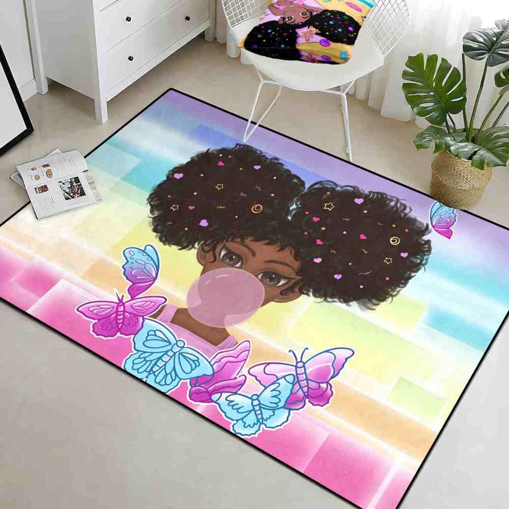 Rainbow Geometric Butterfly Girl Graphic Bedroom Rug | CozyLil