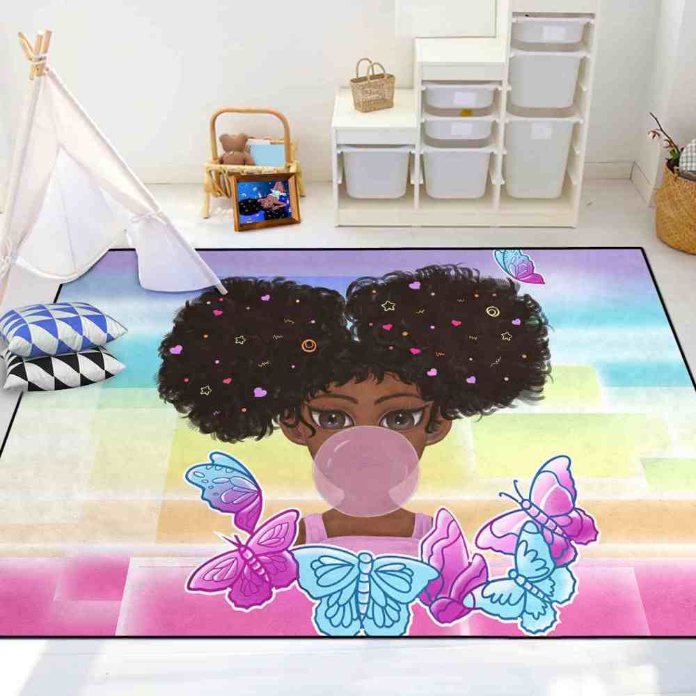 Rainbow Geometric Butterfly Girl Graphic Bedroom Rug | CozyLil