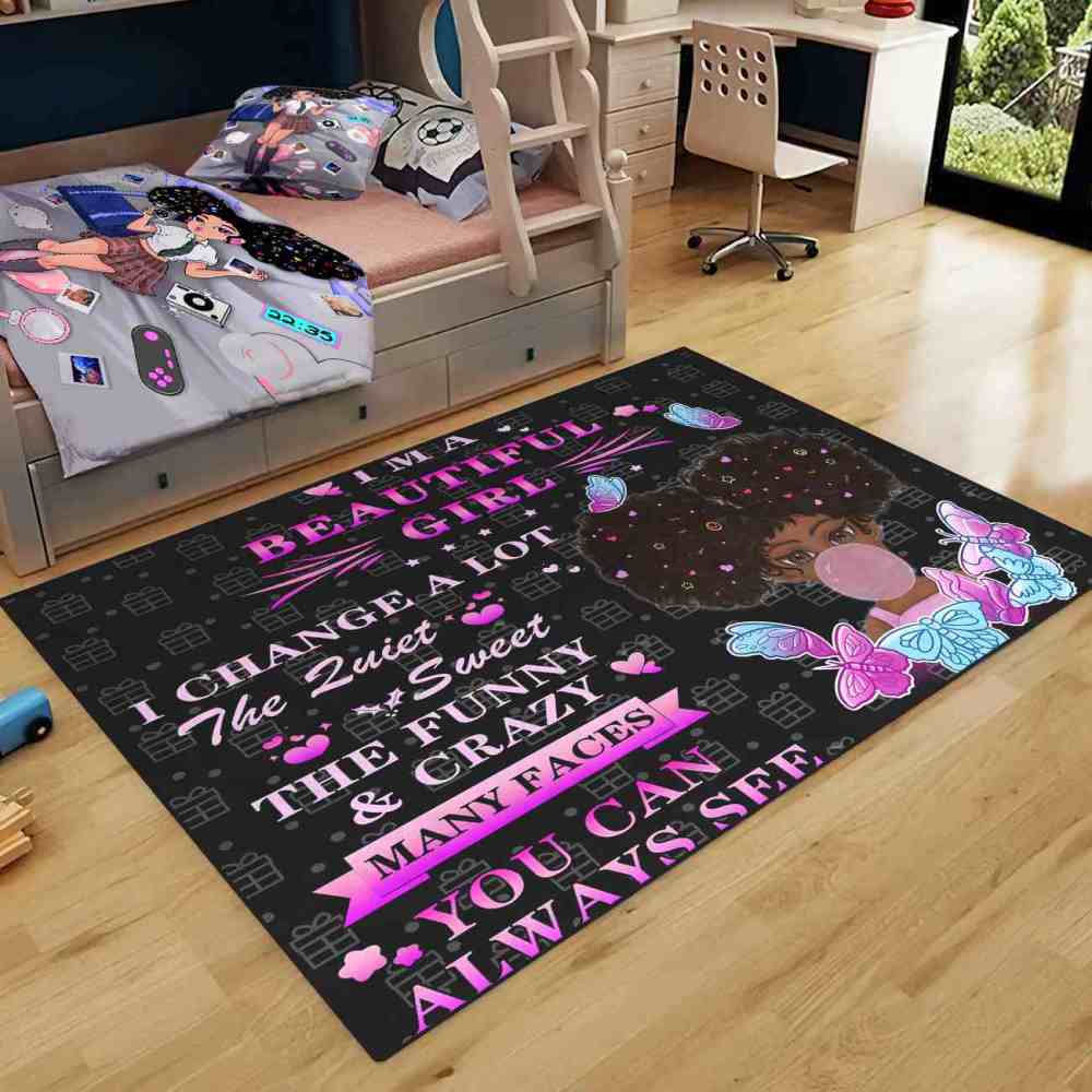 Cute Quotes Butterfly Girl Black & Pink Bedroom Rug | CozyLil