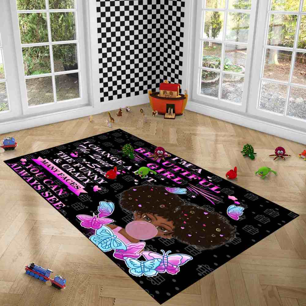 Cute Quotes Butterfly Girl Black & Pink Bedroom Rug | CozyLil