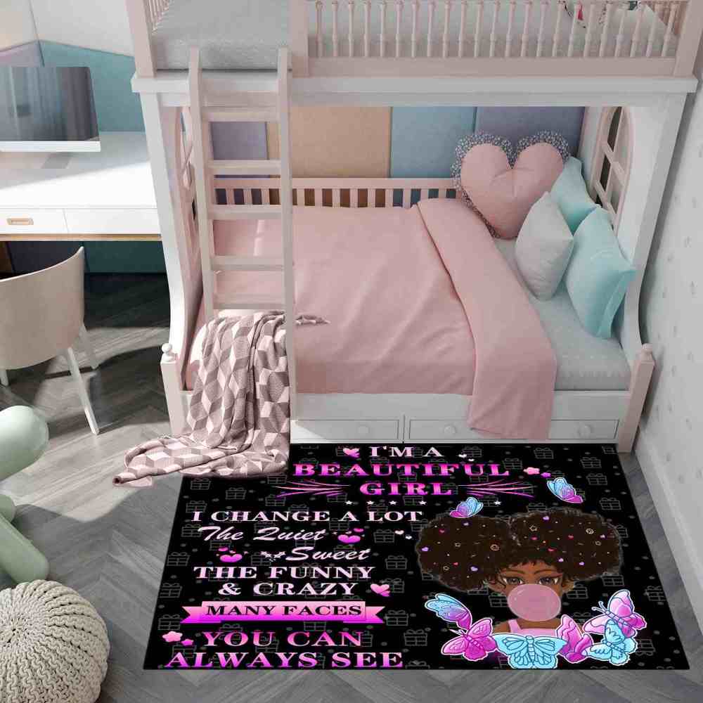 Cute Quotes Butterfly Girl Black & Pink Bedroom Rug | CozyLil