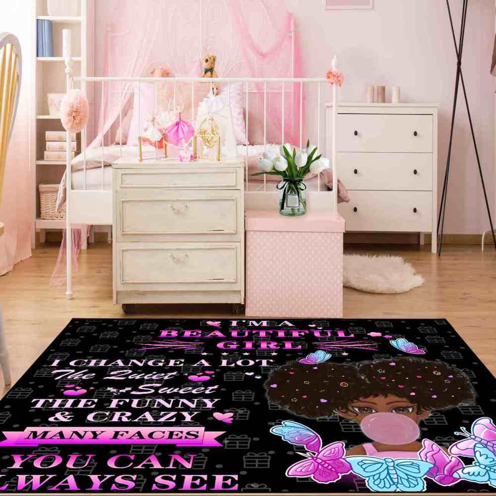 Cute Quotes Butterfly Girl Black & Pink Bedroom Rug | CozyLil