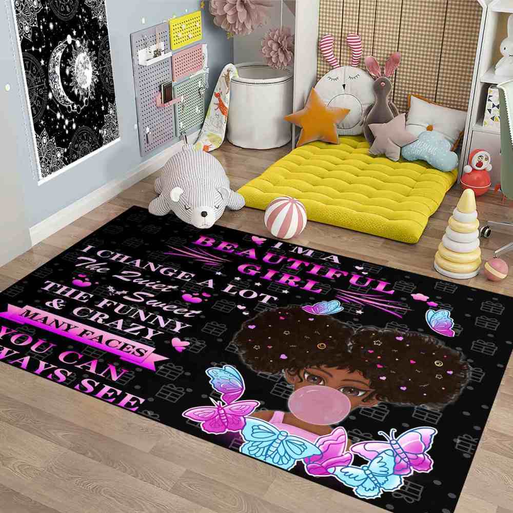 Cute Quotes Butterfly Girl Black & Pink Bedroom Rug | CozyLil