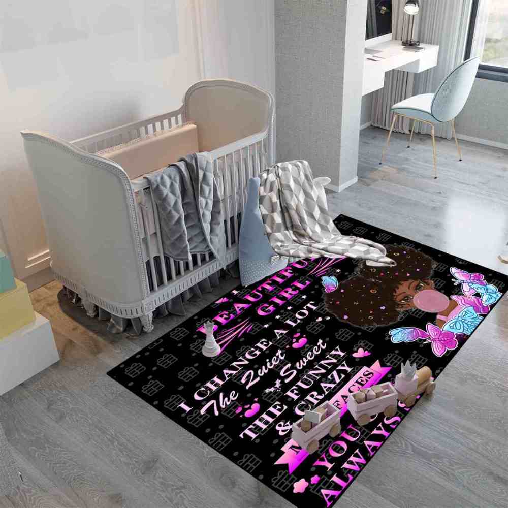 Cute Quotes Butterfly Girl Black & Pink Bedroom Rug | CozyLil