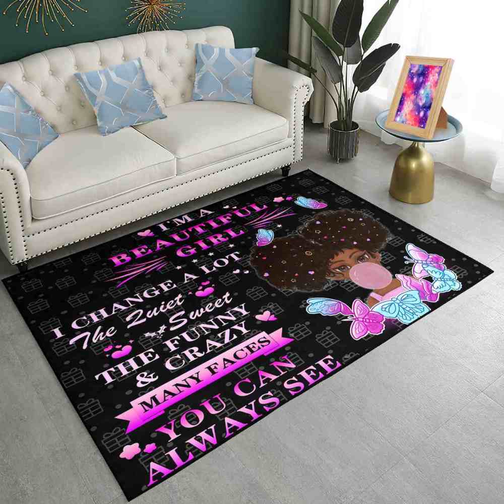Cute Quotes Butterfly Girl Black & Pink Bedroom Rug | CozyLil