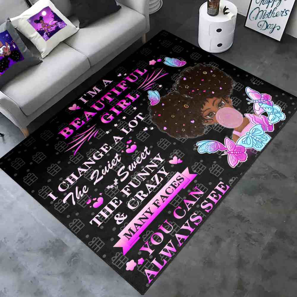 Cute Quotes Butterfly Girl Black & Pink Bedroom Rug | CozyLil