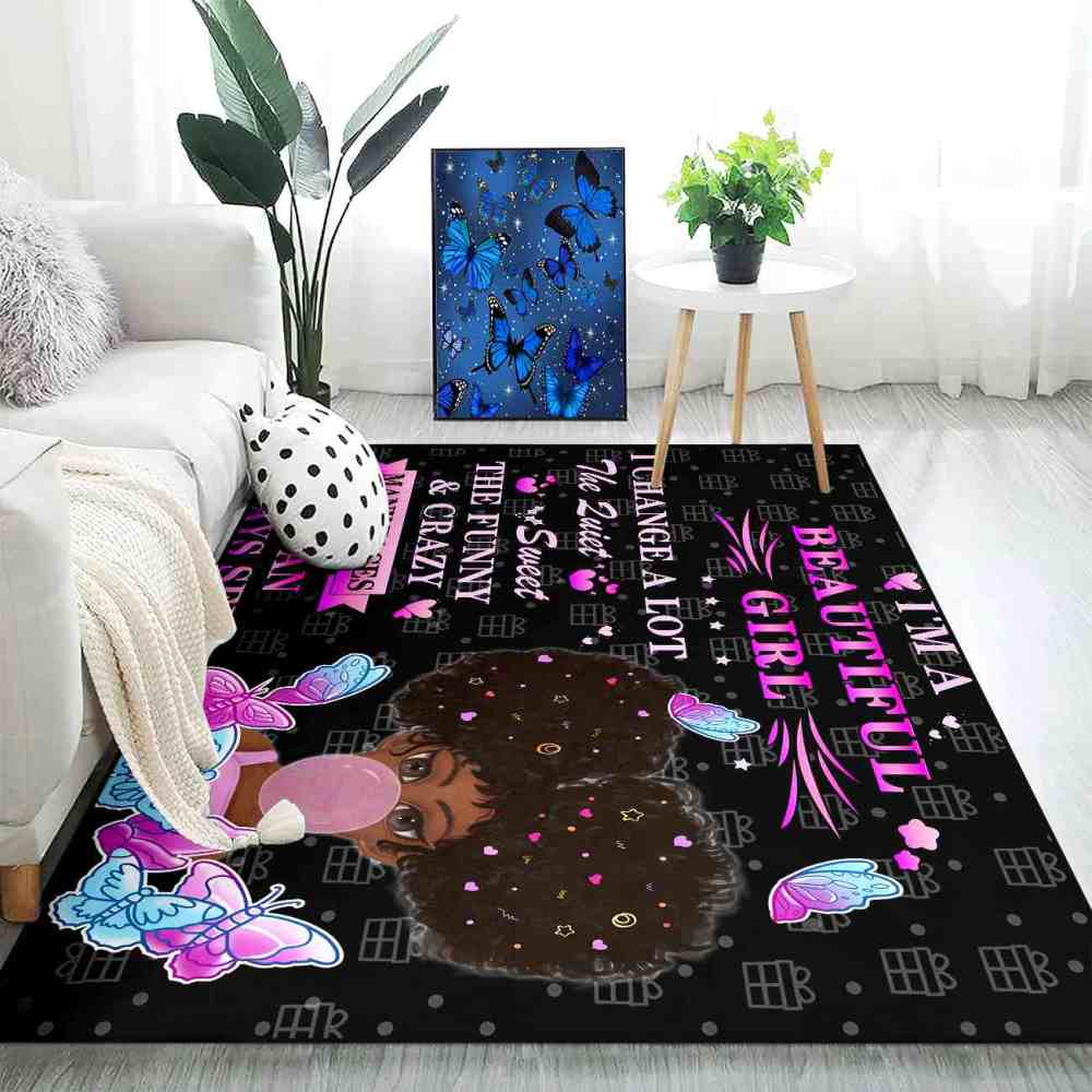 Cute Quotes Butterfly Girl Black & Pink Bedroom Rug | CozyLil