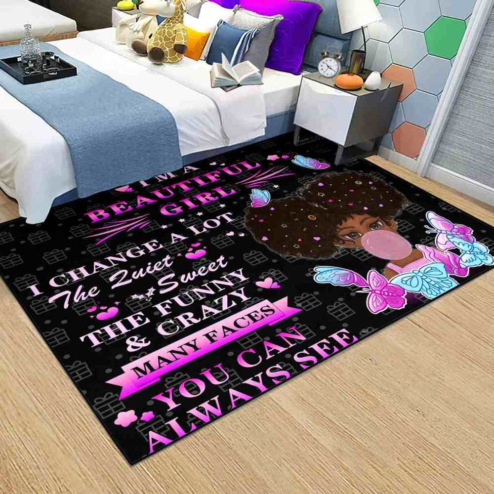 Cute Quotes Butterfly Girl Black & Pink Bedroom Rug | CozyLil