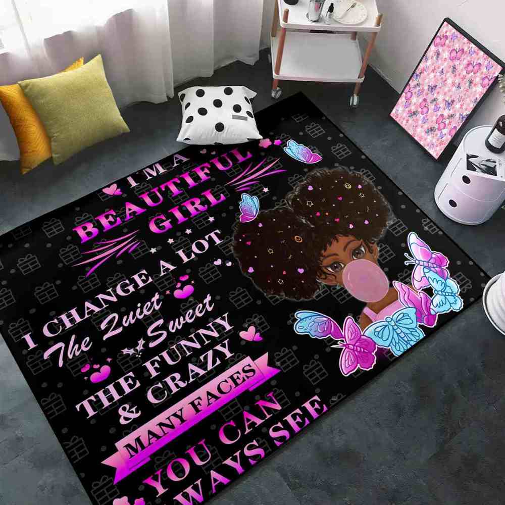 Cute Quotes Butterfly Girl Black & Pink Bedroom Rug | CozyLil