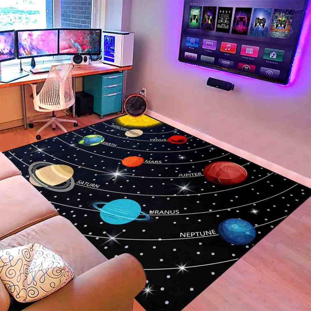 Educational Solar System Orbit Boys Bedroom Rug Ultra Non-Slip | CozyLil