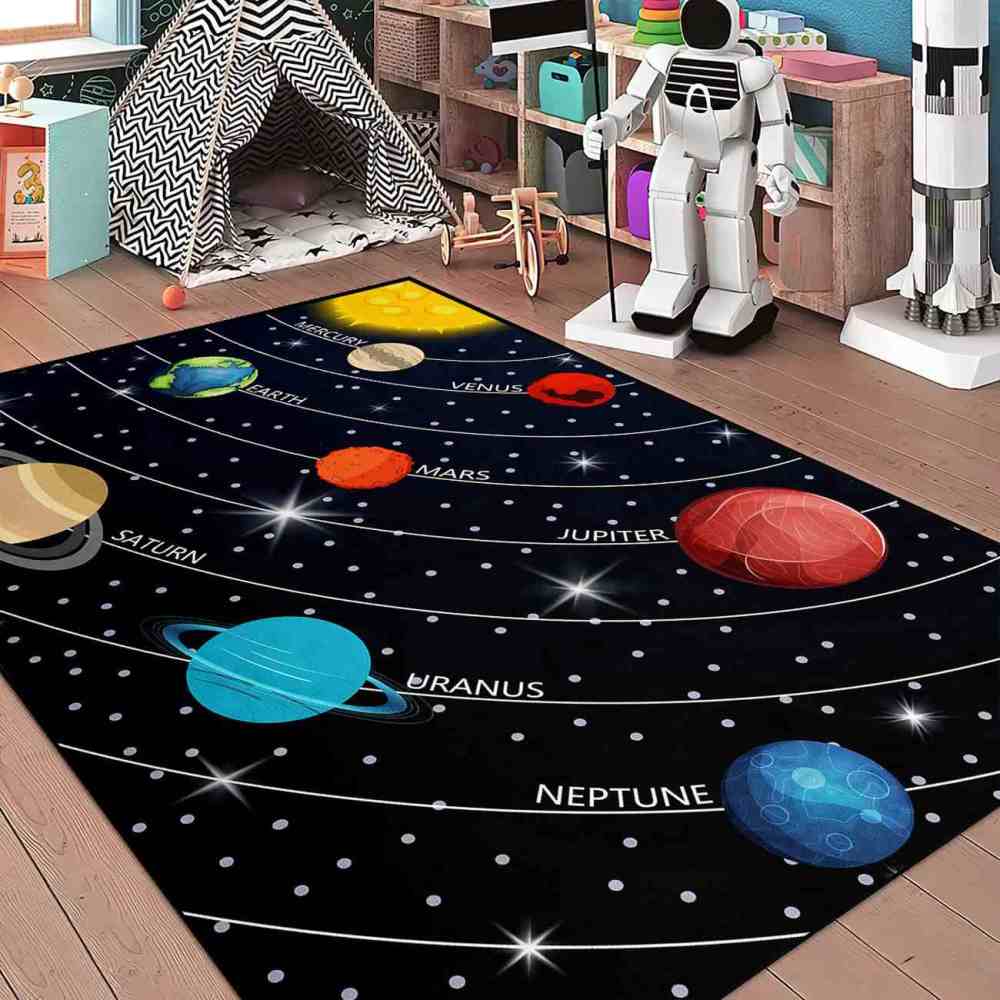 Educational Solar System Orbit Boys Bedroom Rug Ultra Non-Slip | CozyLil