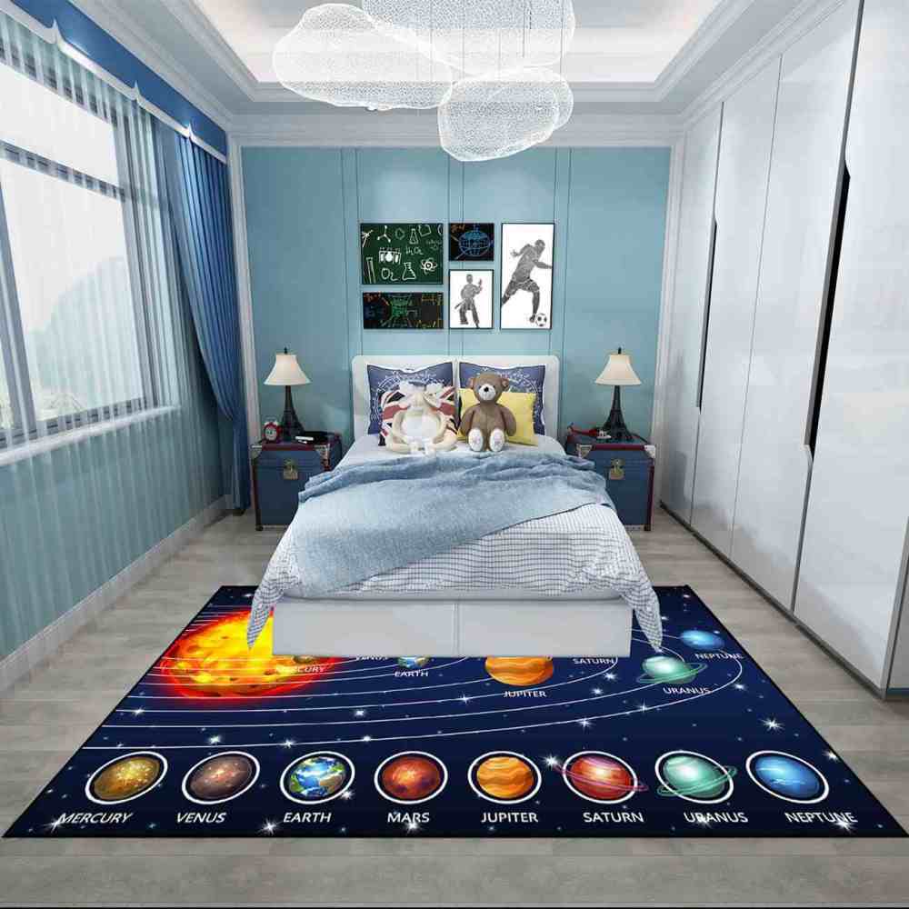 Detailed Solar System Galaxy Gamer Room Rug Upgrade Ultra Non-Slip | CozyLil