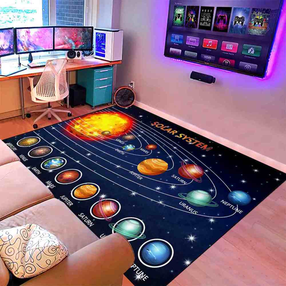 Detailed Solar System Galaxy Gamer Room Rug Upgrade Ultra Non-Slip | CozyLil
