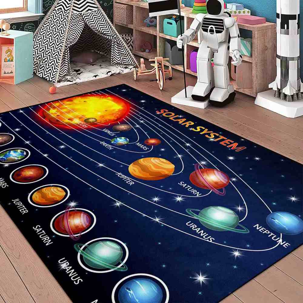 Detailed Solar System Galaxy Gamer Room Rug Upgrade Ultra Non-Slip | CozyLil