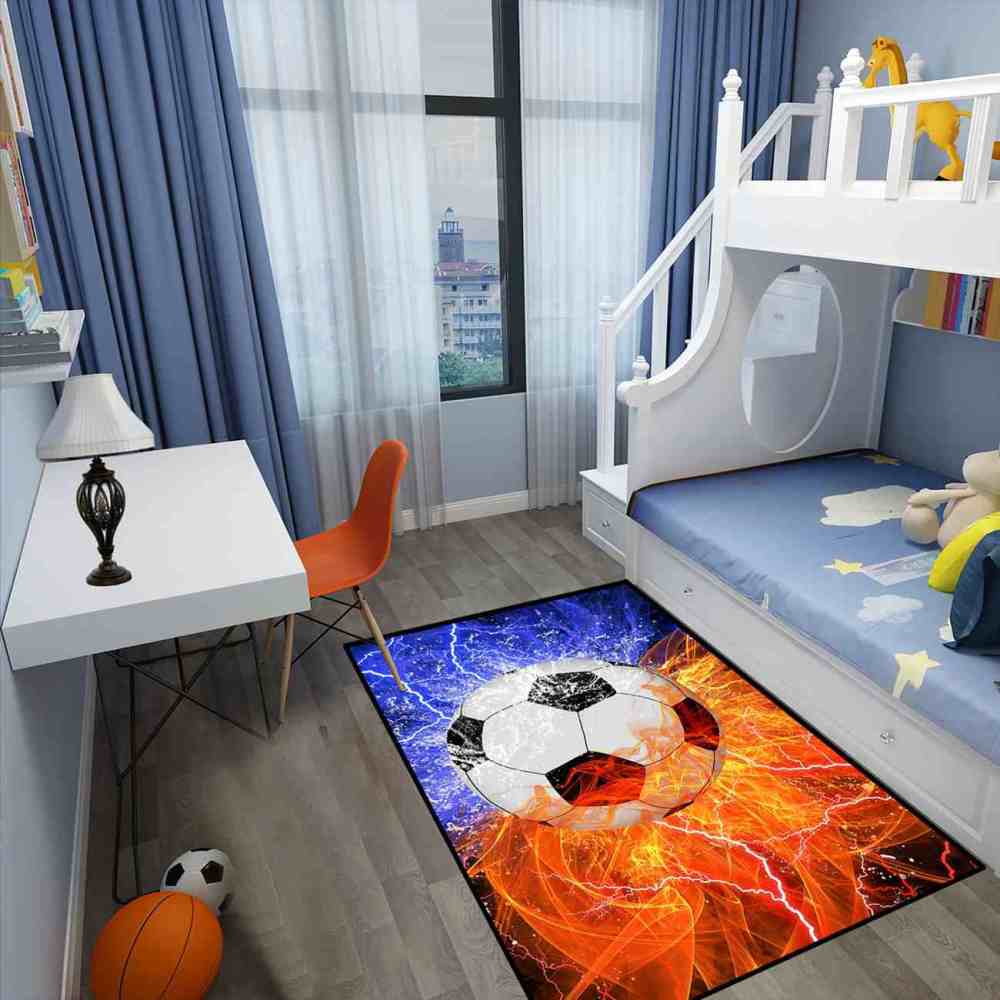 Fire and Lightning Soccer Gamer Room Area Rug | CozyLil
