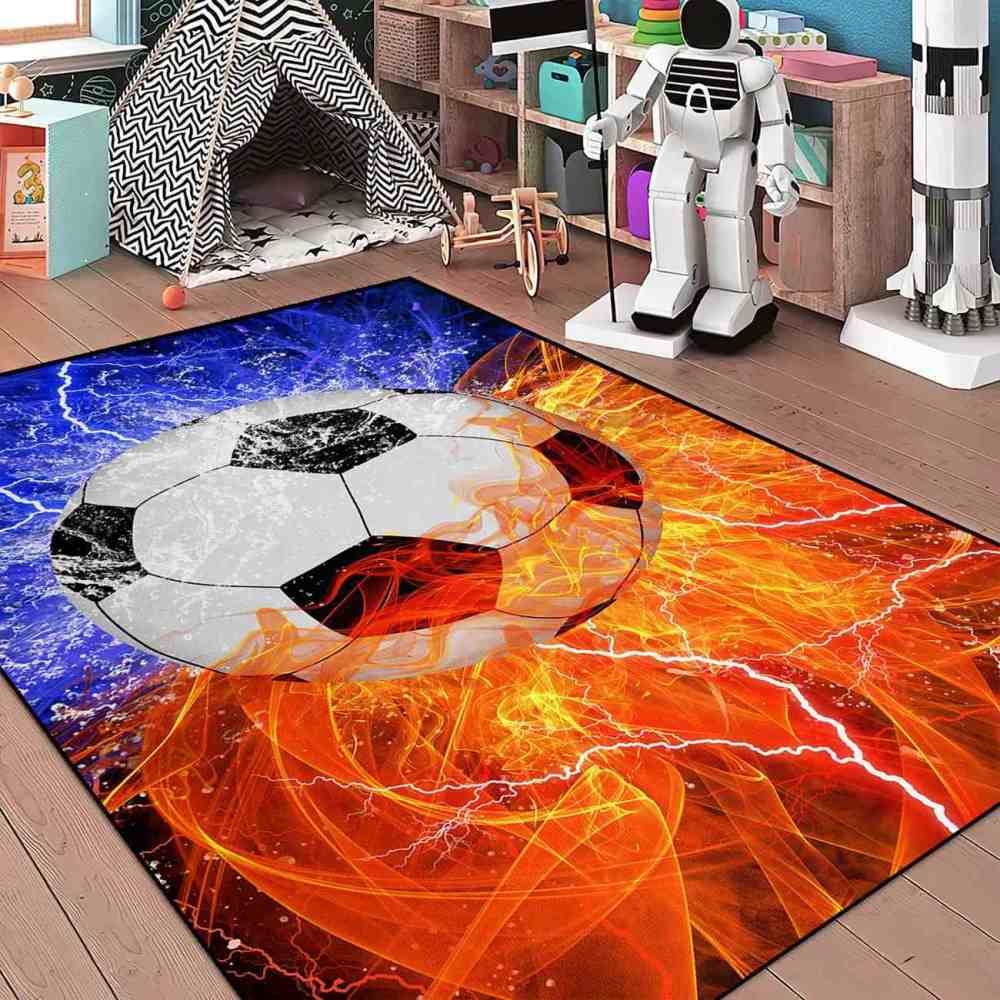 Fire and Lightning Soccer Gamer Room Area Rug | CozyLil
