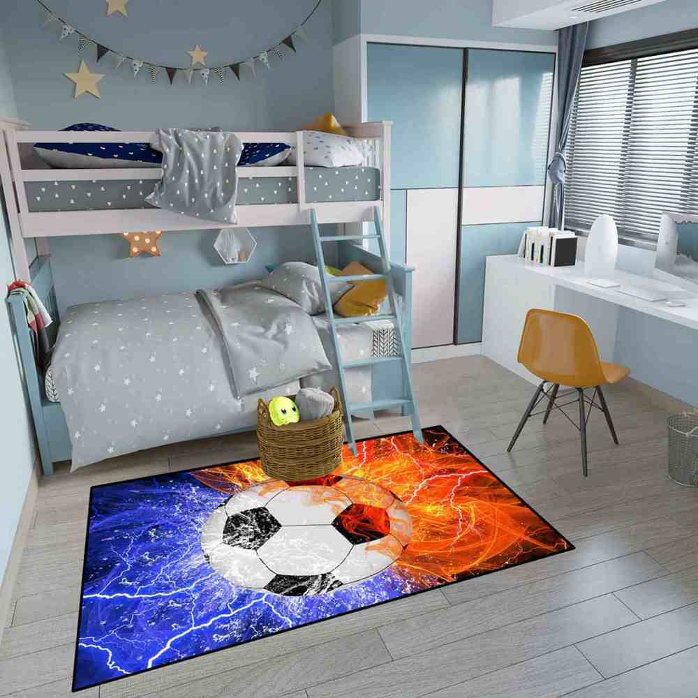 Fire and Lightning Soccer Gamer Room Area Rug | CozyLil