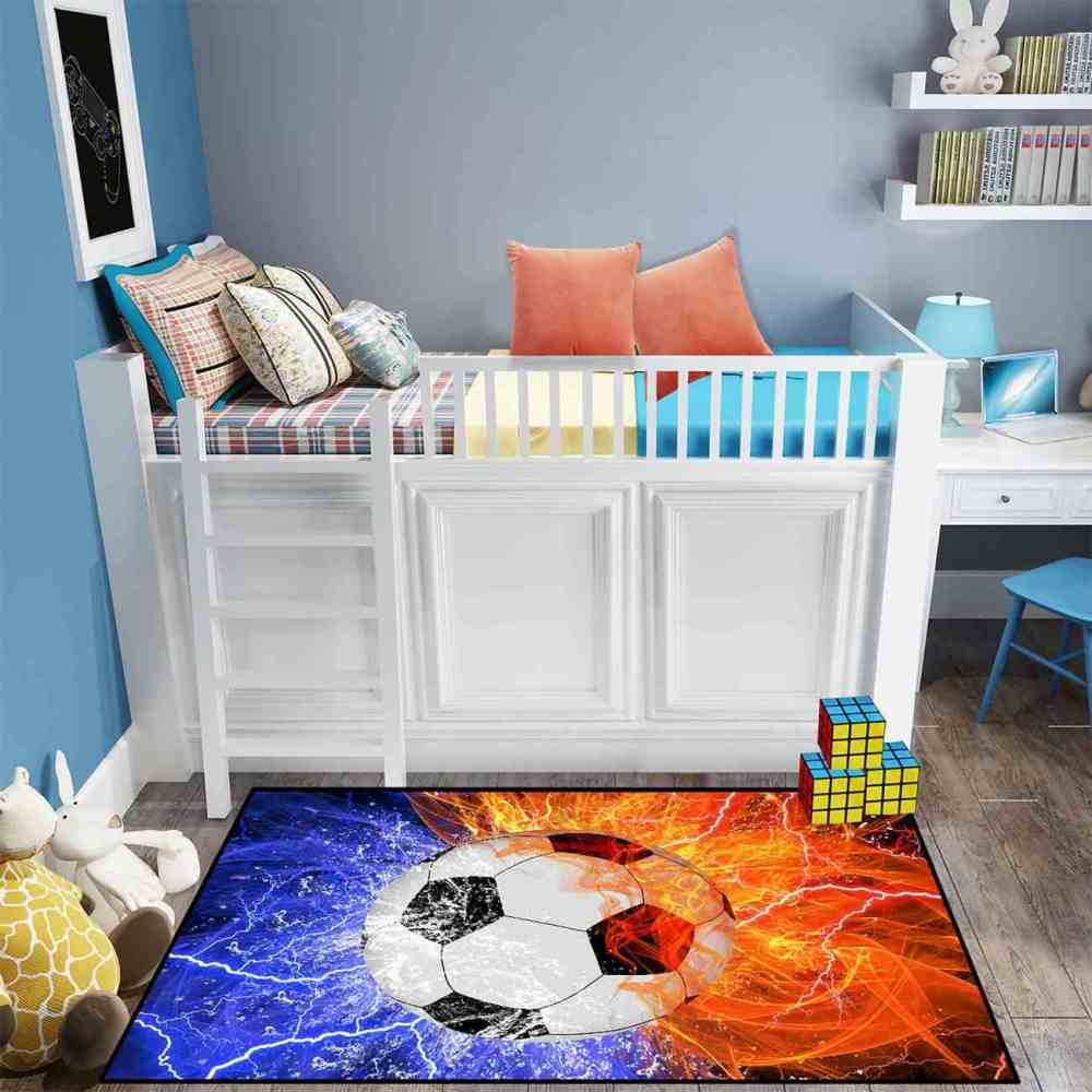 Fire and Lightning Soccer Gamer Room Area Rug | CozyLil