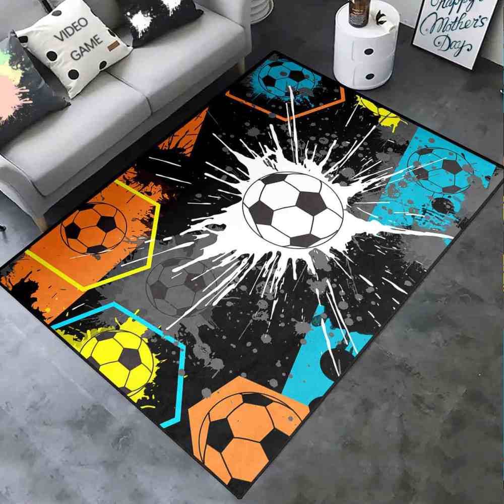 Neon Hexagon Soccer Paint Splatter Boys Playroom Rug | CozyLil