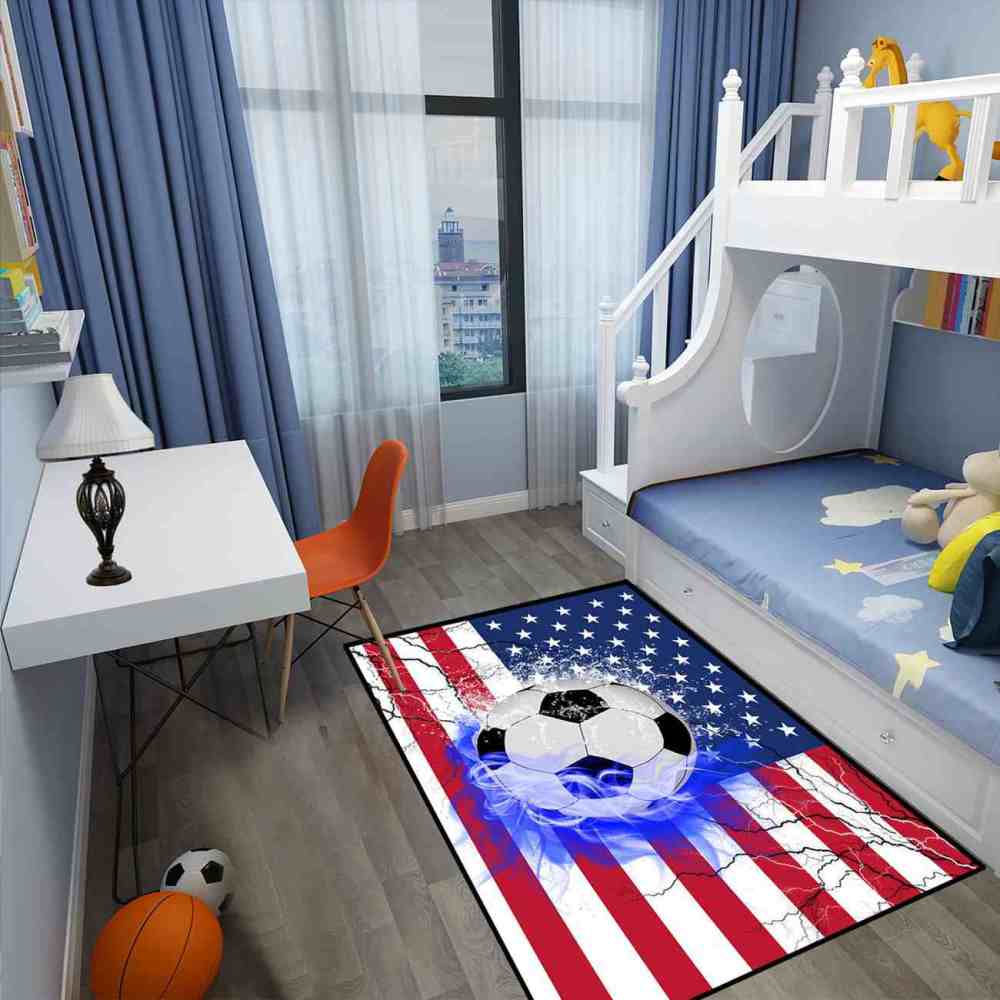 Blue Flame Soccer American Flag Teen Room Area Rug | CozyLil