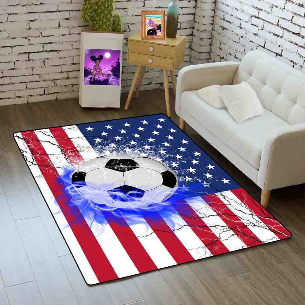 Blue Flame Soccer American Flag Teen Room Area Rug | CozyLil