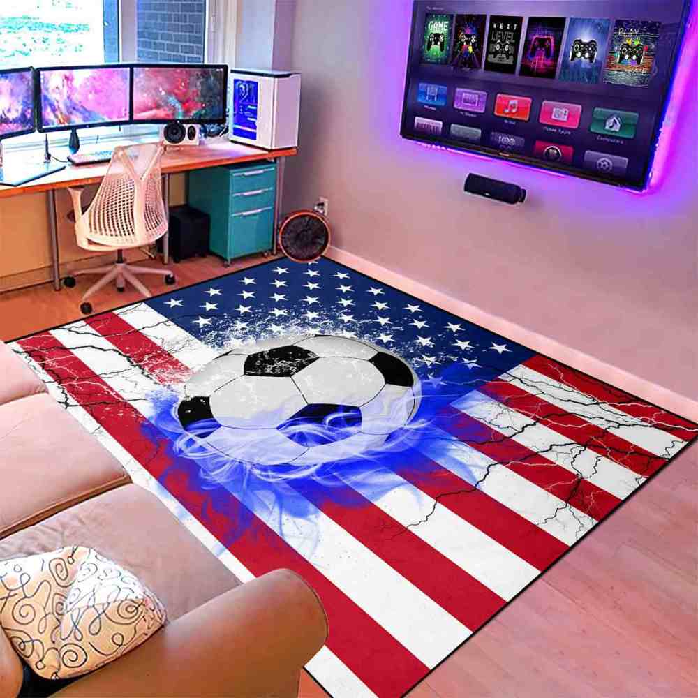 Blue Flame Soccer American Flag Teen Room Area Rug | CozyLil