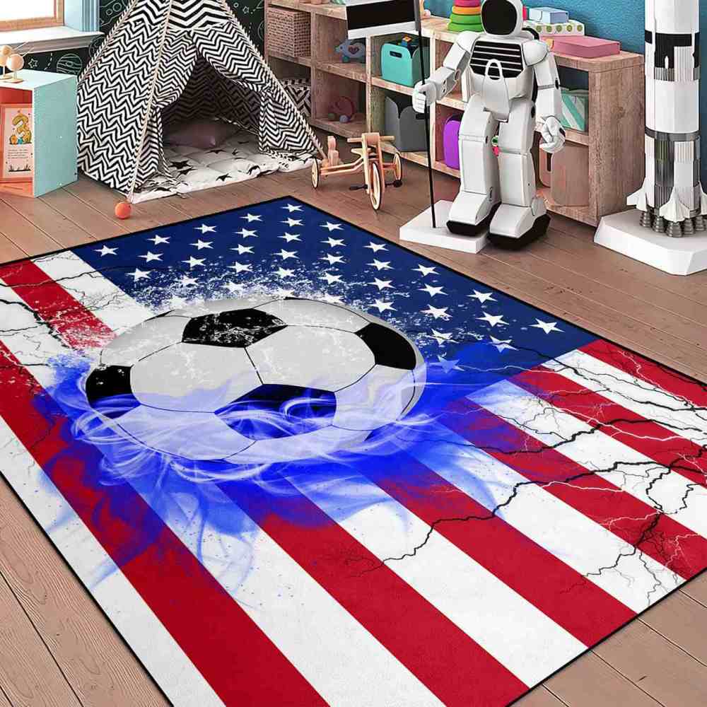 Blue Flame Soccer American Flag Teen Room Area Rug | CozyLil