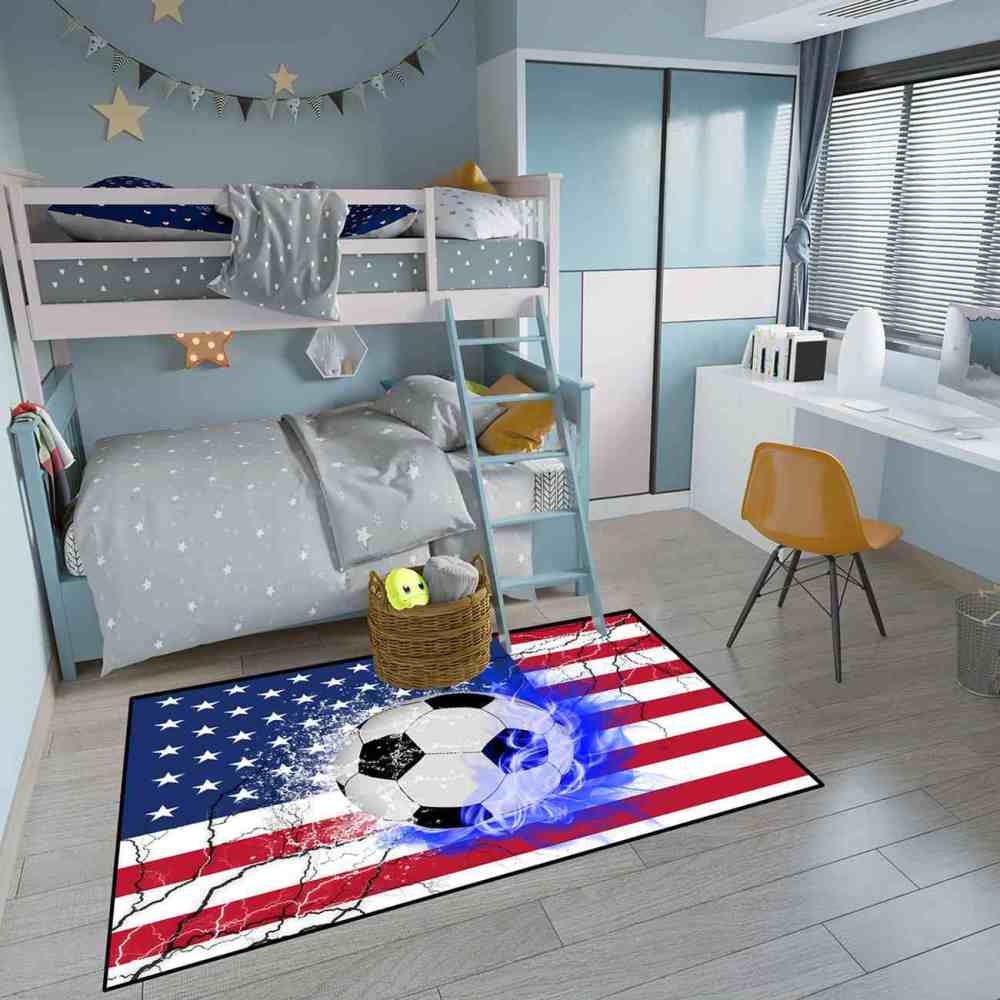 Blue Flame Soccer American Flag Teen Room Area Rug | CozyLil