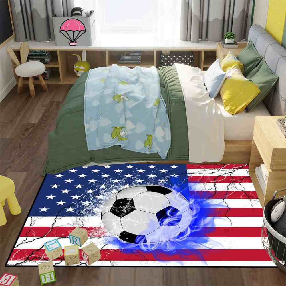 Blue Flame Soccer American Flag Teen Room Area Rug | CozyLil