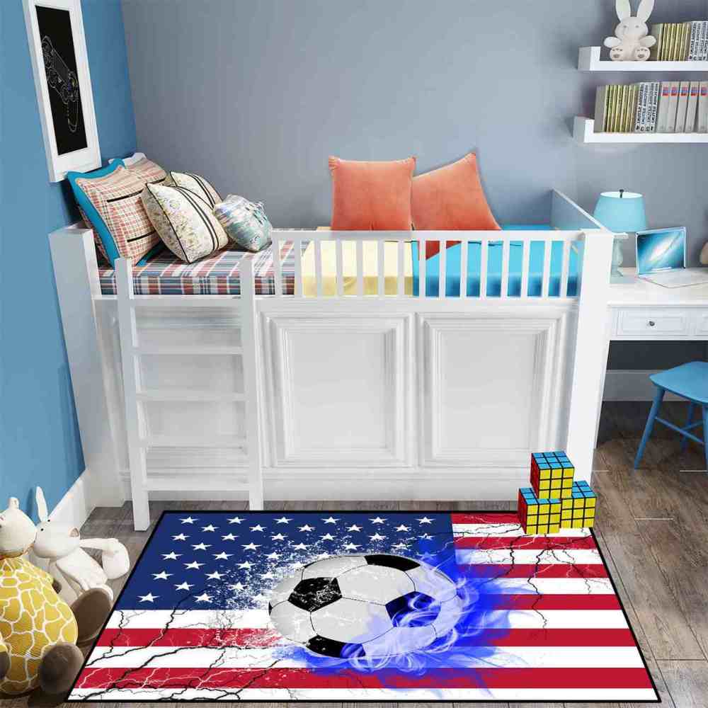 Blue Flame Soccer American Flag Teen Room Area Rug | CozyLil