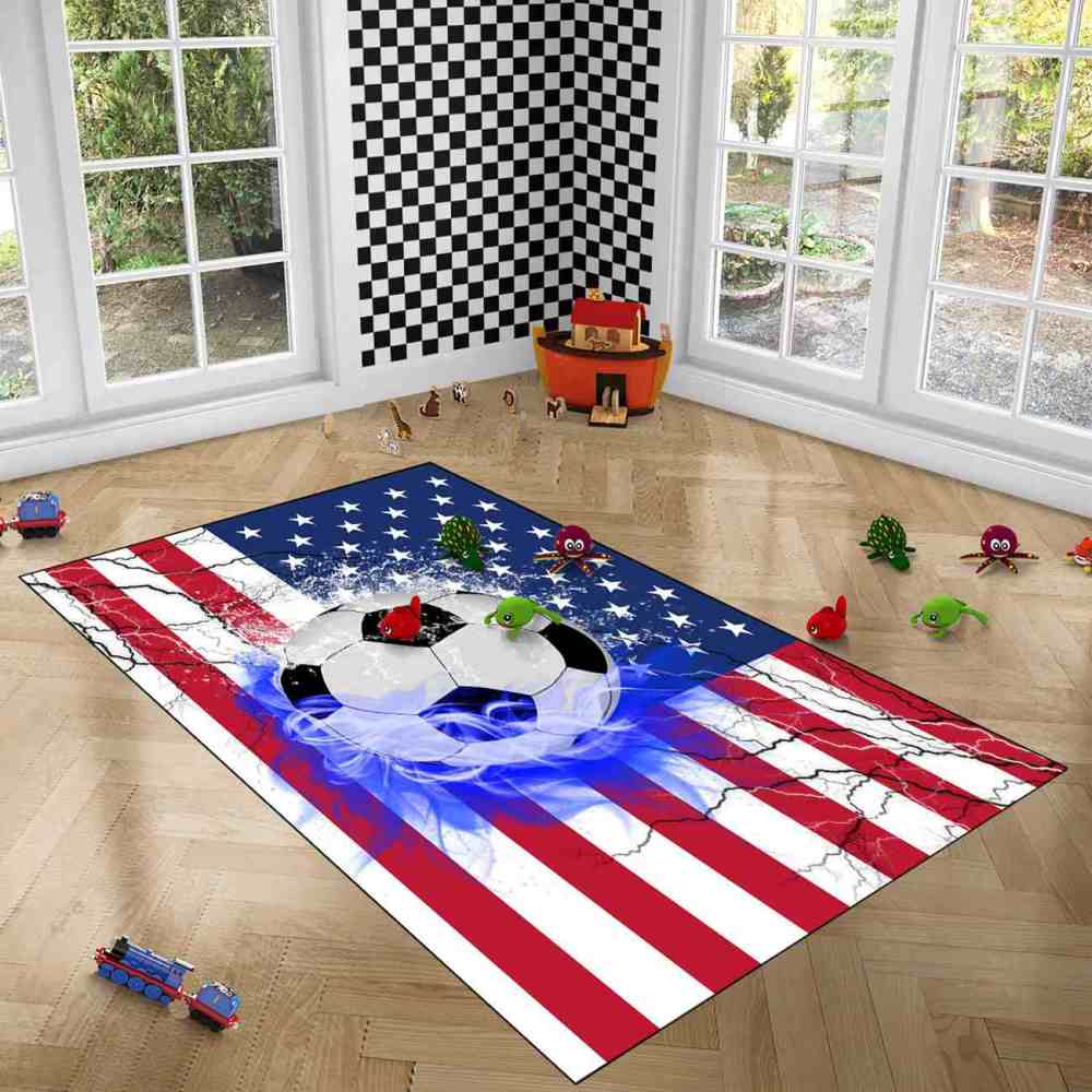 Blue Flame Soccer American Flag Teen Room Area Rug | CozyLil