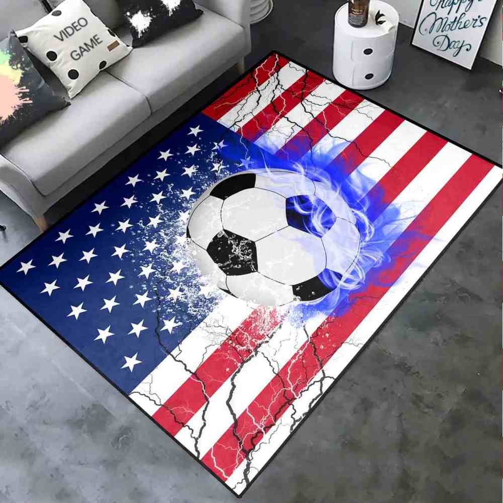 Blue Flame Soccer American Flag Teen Room Area Rug | CozyLil