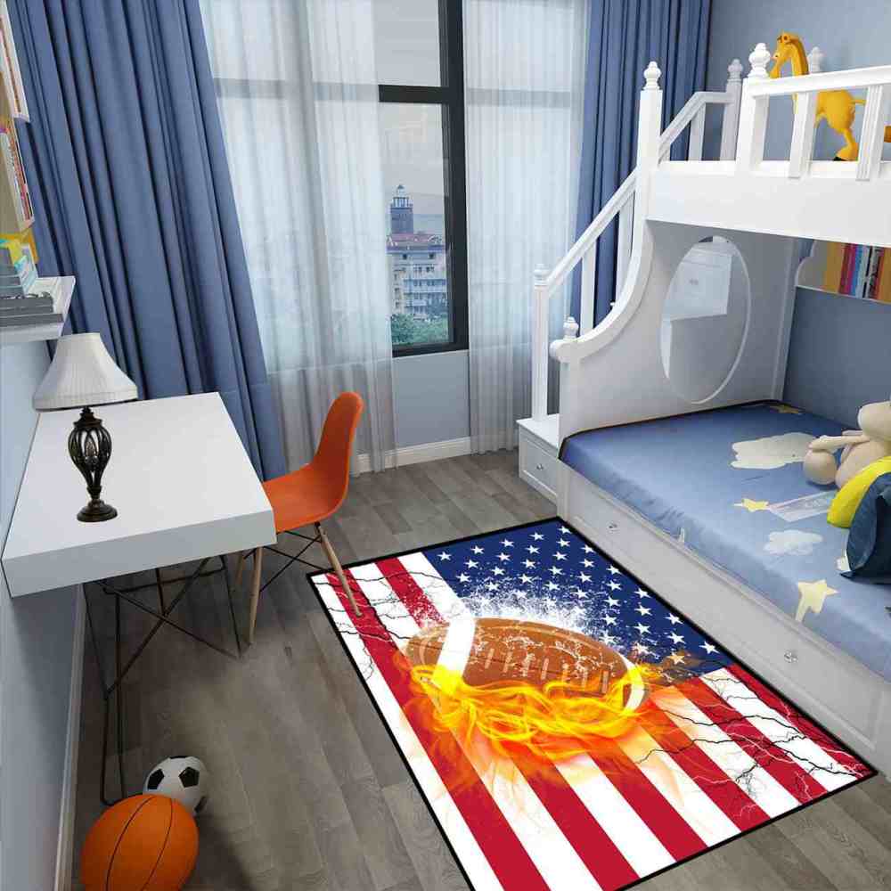 Flaming American Football Flag Gamer Room Area Rug | CozyLil