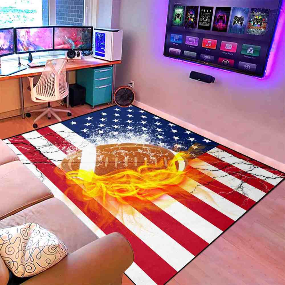 Flaming American Football Flag Gamer Room Area Rug | CozyLil