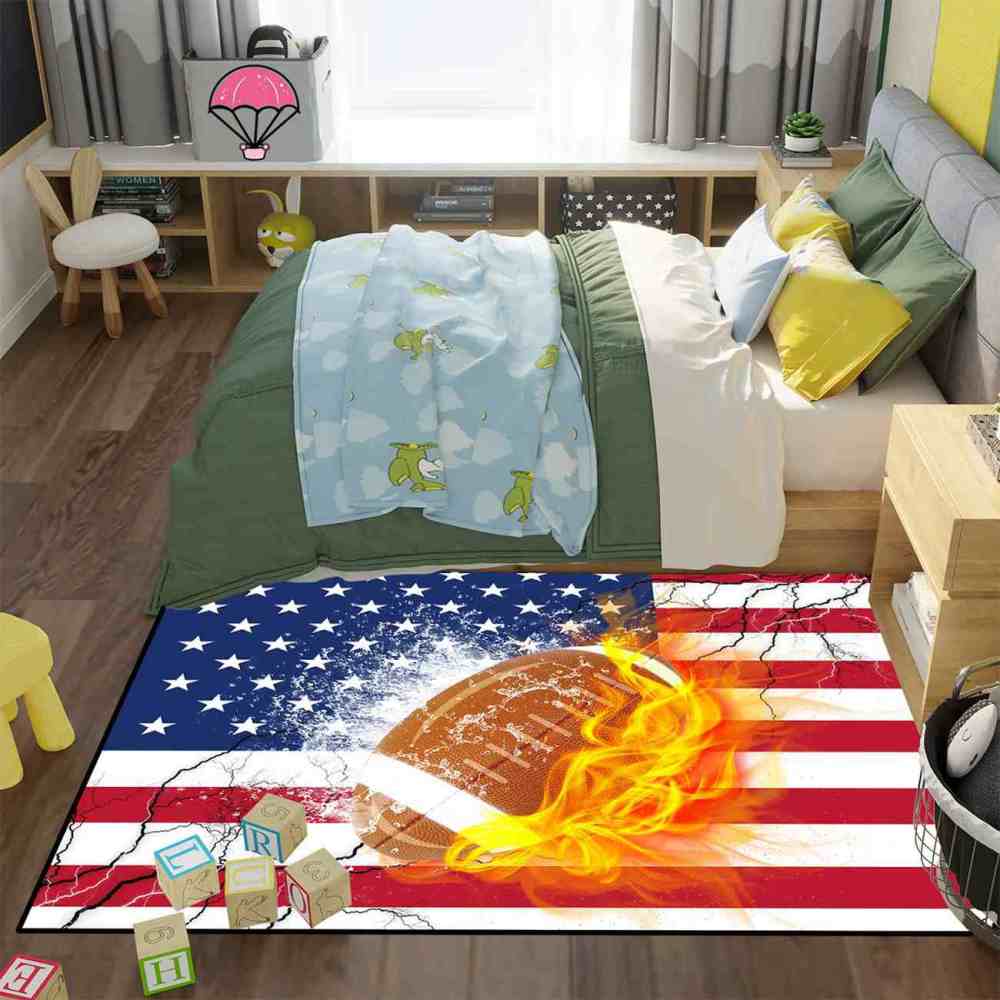 Flaming American Football Flag Gamer Room Area Rug | CozyLil