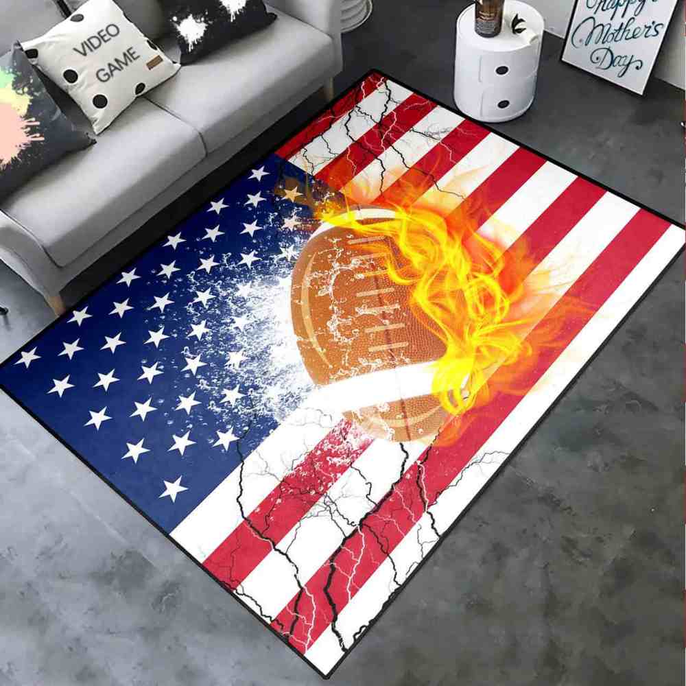Flaming American Football Flag Gamer Room Area Rug | CozyLil