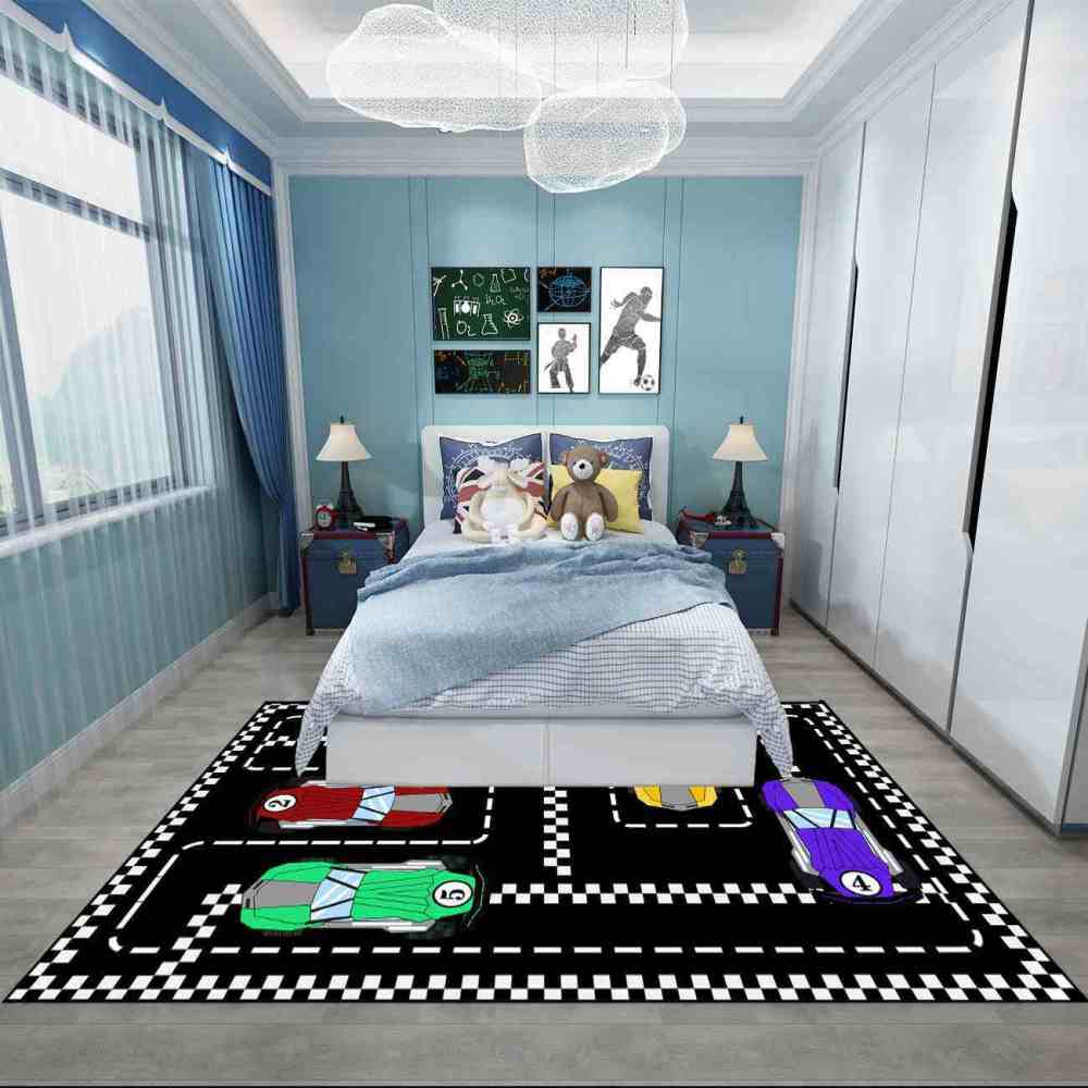 Checkered Race Car Track Gamer Room Rug Upgrade Ultra Non-Slip | CozyLil