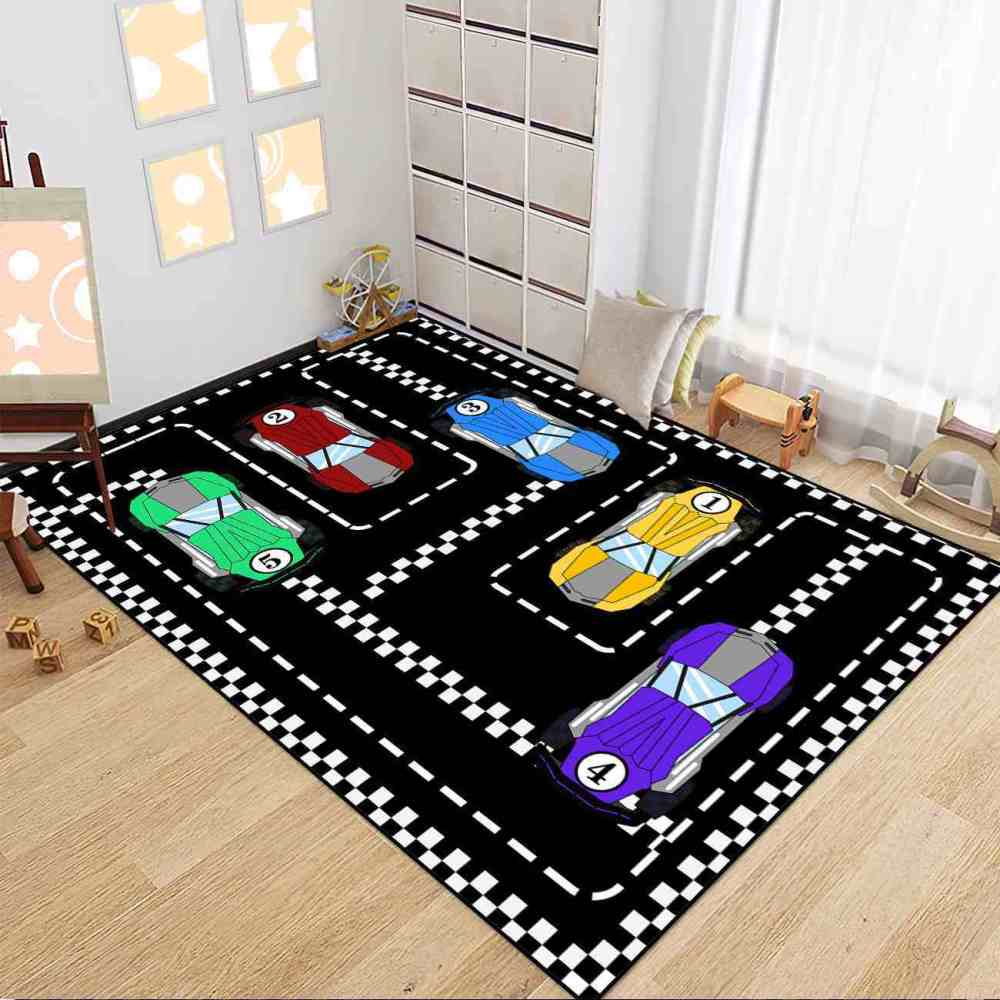 Checkered Race Car Track Gamer Room Rug Upgrade Ultra Non-Slip | CozyLil