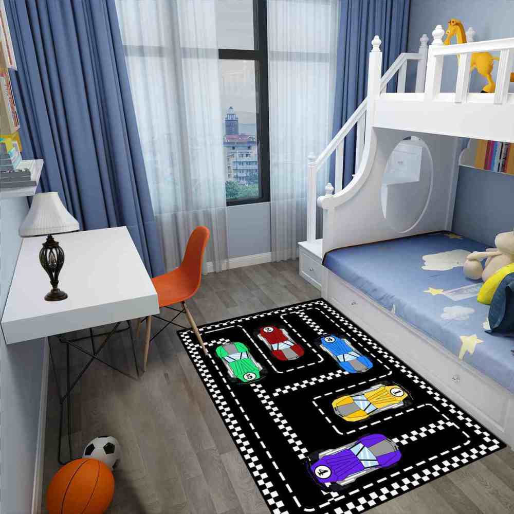 Checkered Race Car Track Gamer Room Rug Upgrade Ultra Non-Slip | CozyLil