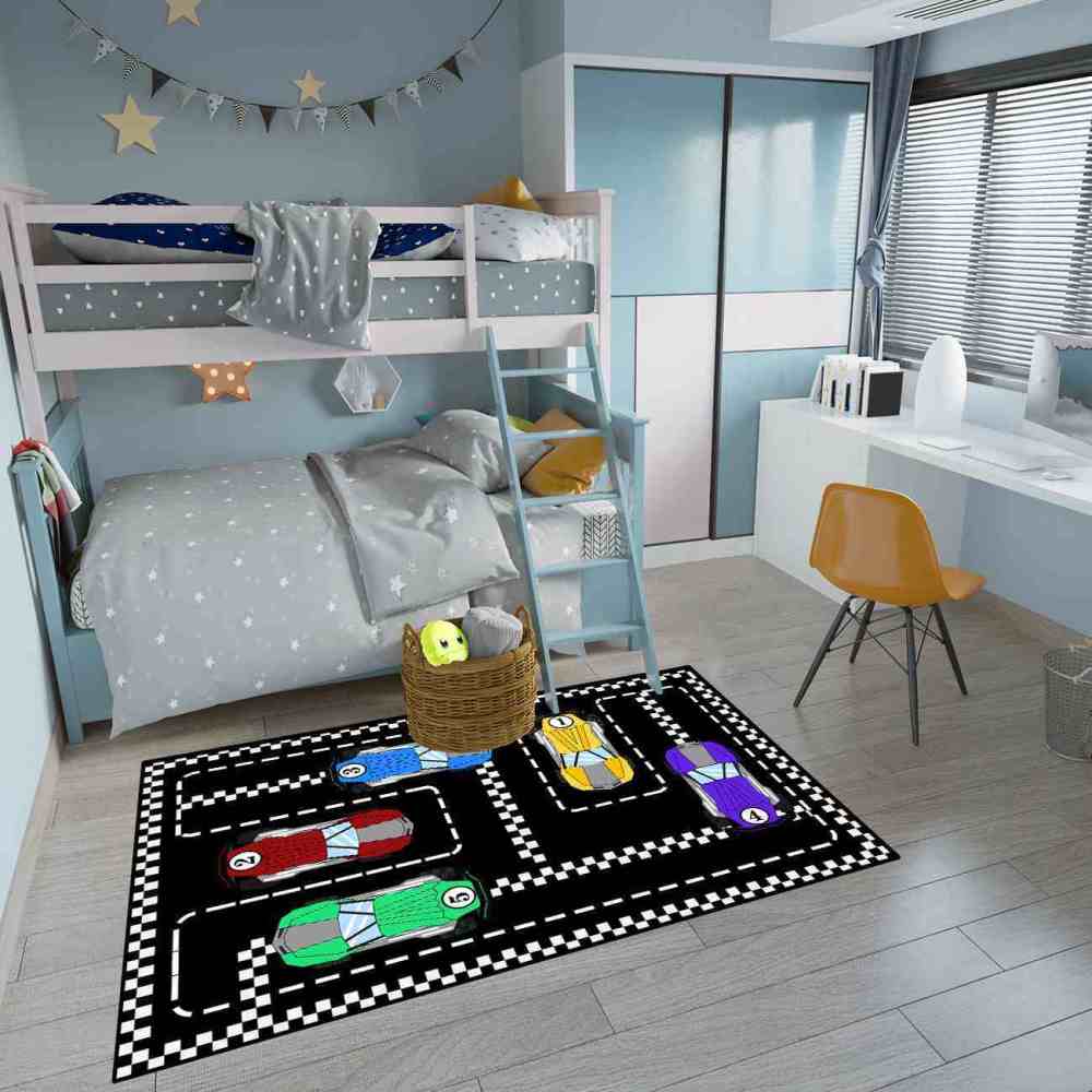 Checkered Race Car Track Gamer Room Rug Upgrade Ultra Non-Slip | CozyLil
