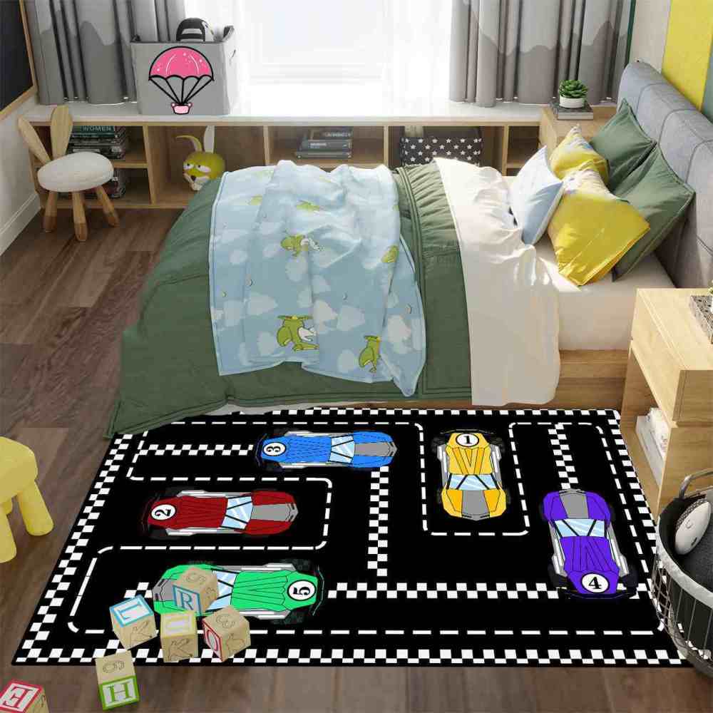 Checkered Race Car Track Gamer Room Rug Upgrade Ultra Non-Slip | CozyLil