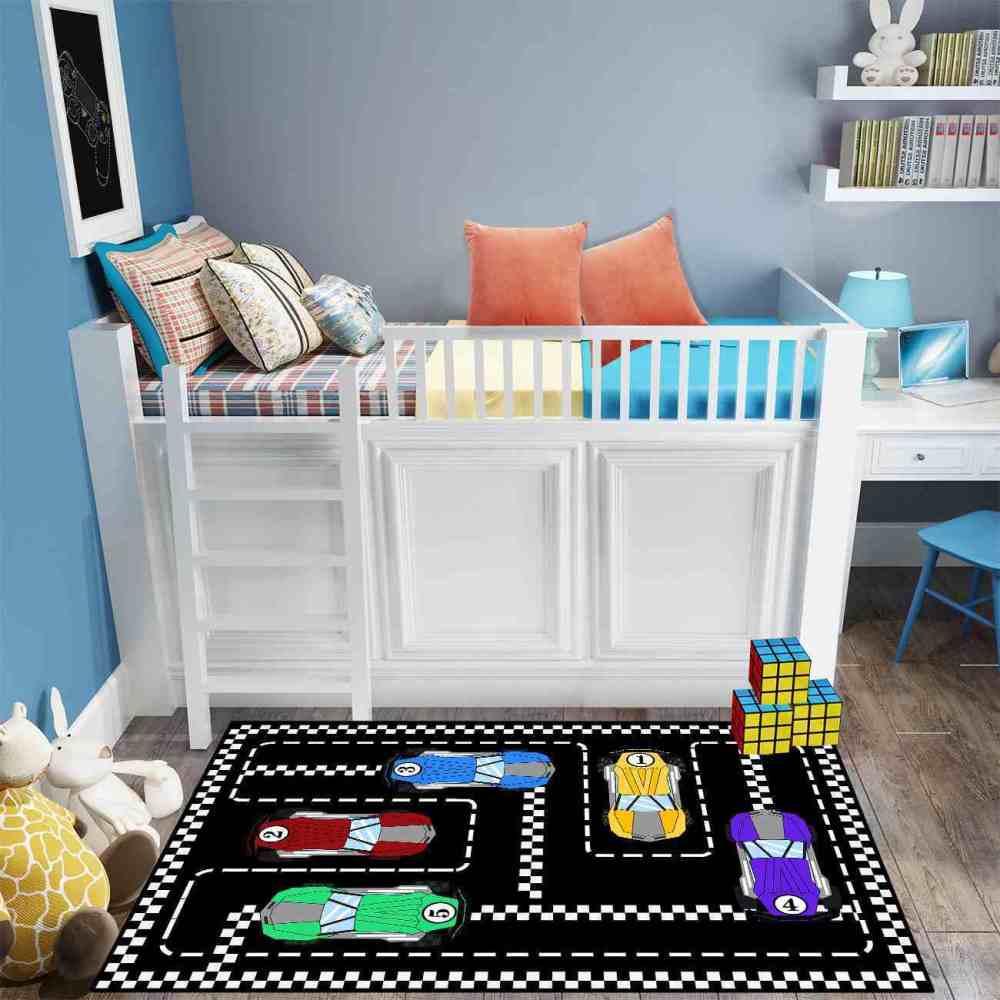 Checkered Race Car Track Gamer Room Rug Upgrade Ultra Non-Slip | CozyLil