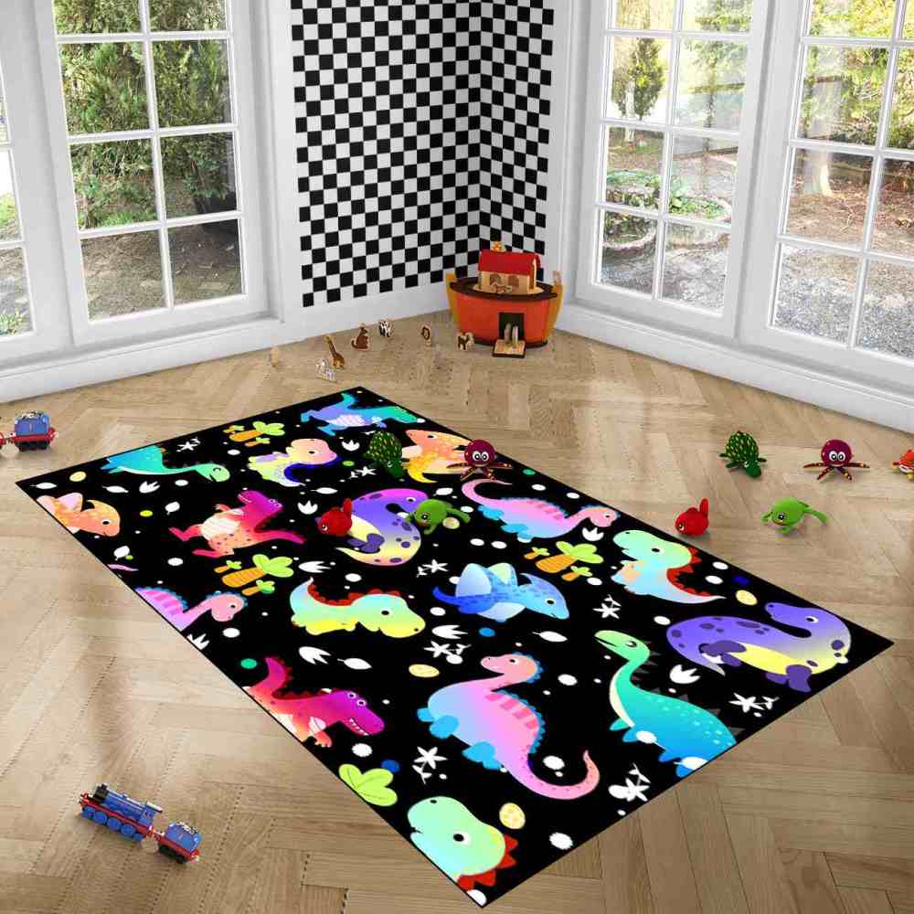Cute Colorful Prehistoric Dinosaur Boys Playroom Rug | CozyLil